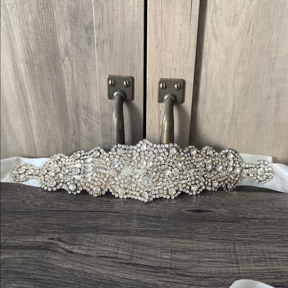 Accessories - Rhinestone Crystal Ivory Ribbon Wedding Accessory Belt